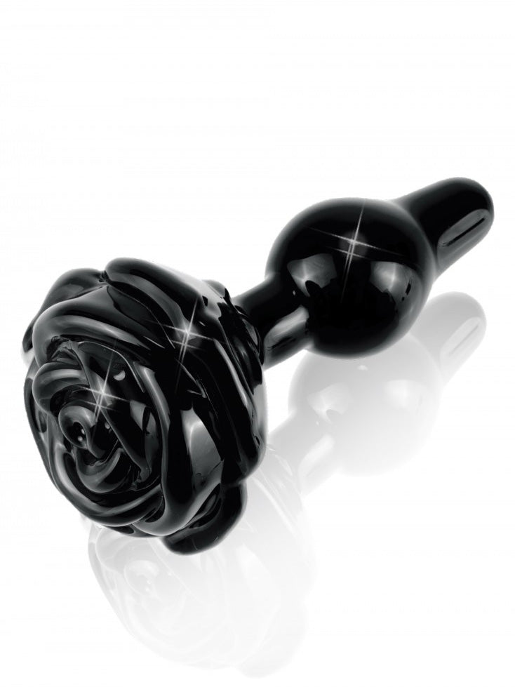 ICICLES | No. 77 Buttplug, håndlaget svart glassplugg med rose